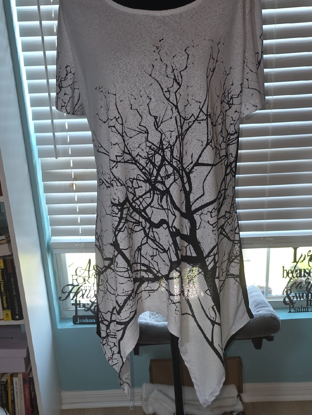 White Tunic Top with Black Tree Silhouette
